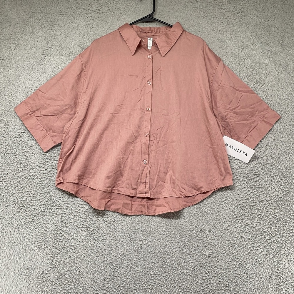 Athleta Cotton Dreams Top Womens Medium Pink Oversized Button Up Lounge PJ